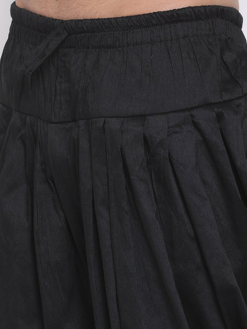 Vastramay Men's Cream Silk Blend Curved Kurta Dhoti Set